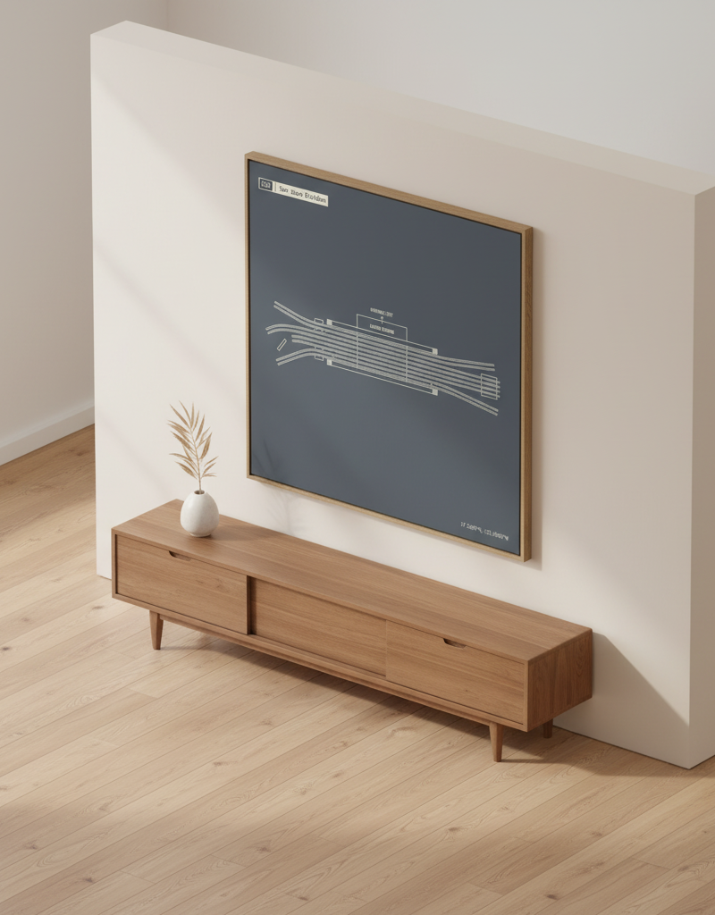 San Jose Diridon — Caltrain on-wall mockup · Canvas