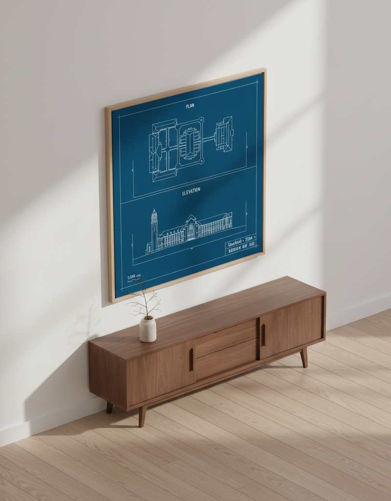 Stanford — Blueprint on-wall mockup · Canvas